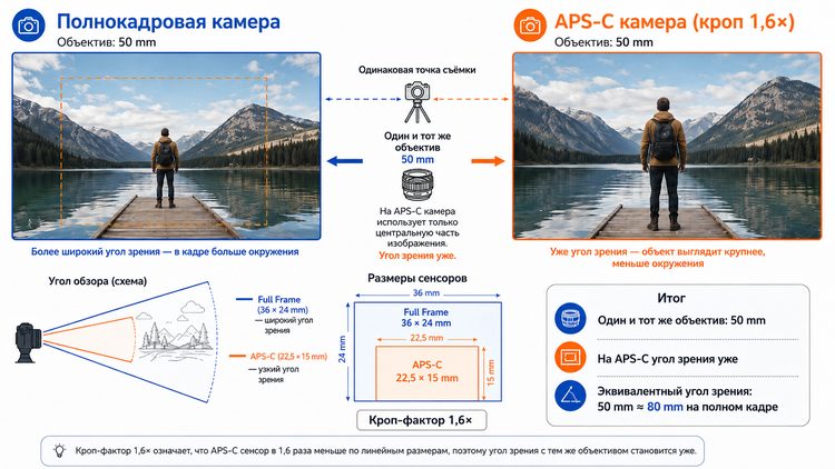Схема: кроп-фактор 1,6 у камер Canon APS-C
