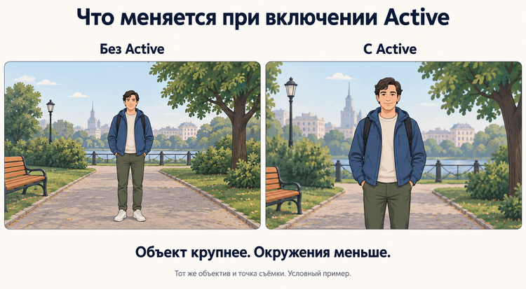 Поле зрения без Active и с включённой электронной стабилизацией