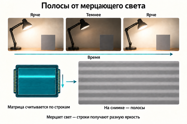 Мерцающая лампа и горизонтальные полосы на снимке