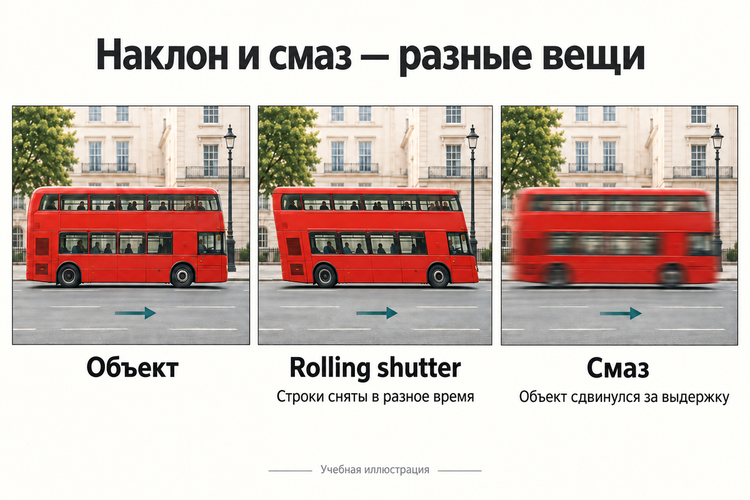 Автобус без искажений, с rolling shutter и со смазом