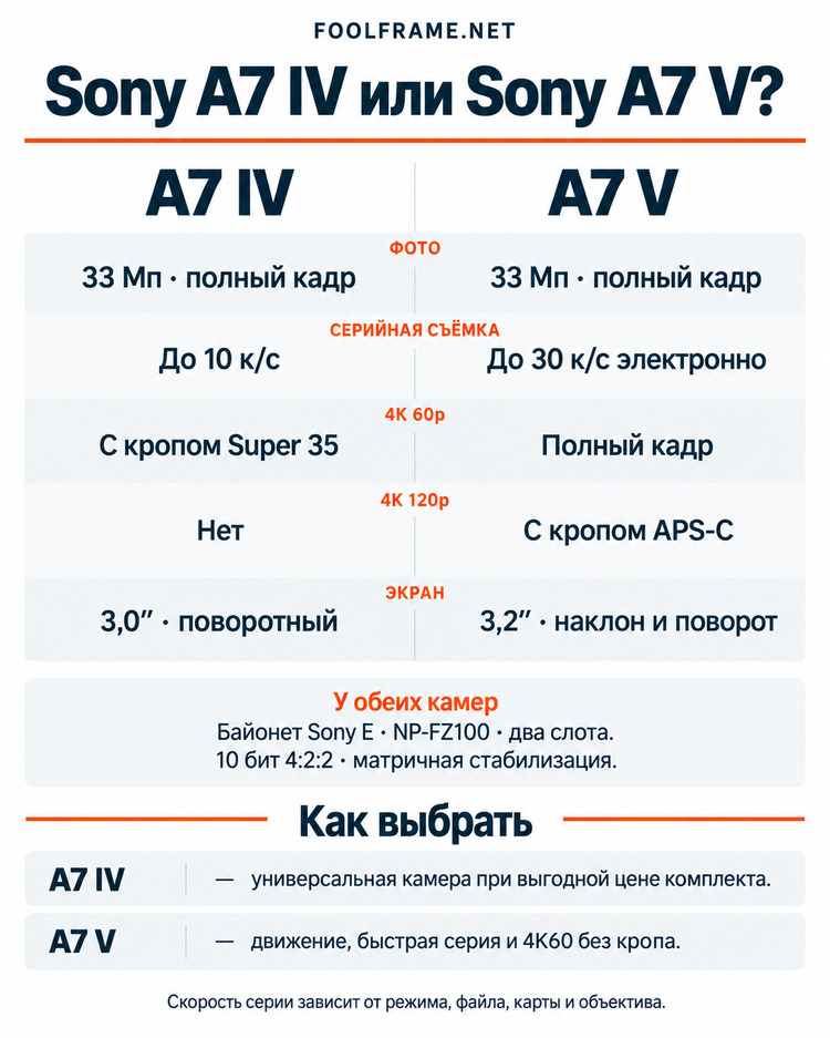 Итоговое сравнение Sony A7 IV и Sony A7 V