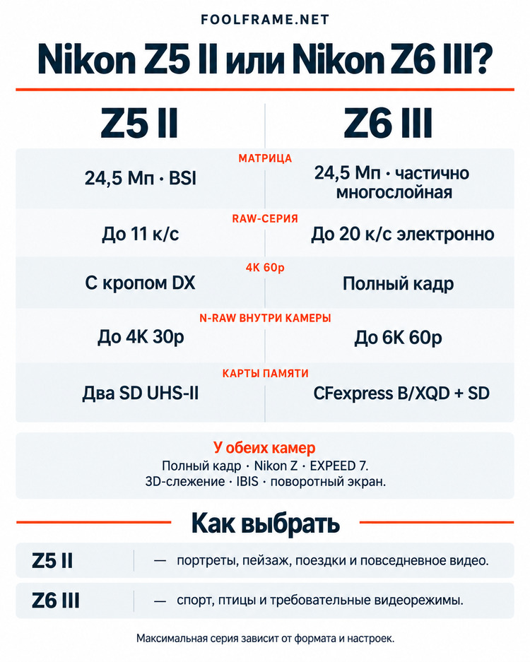 Итоговое сравнение Nikon Z5 II и Nikon Z6 III
