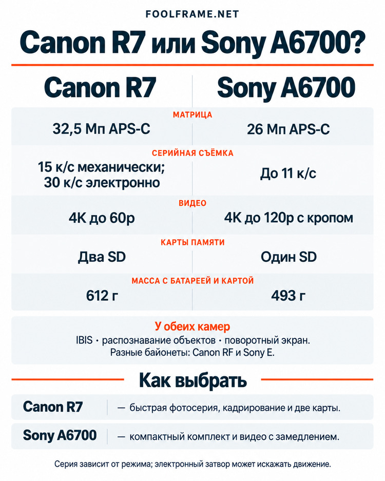 Итоговое сравнение Canon R7 и Sony A6700