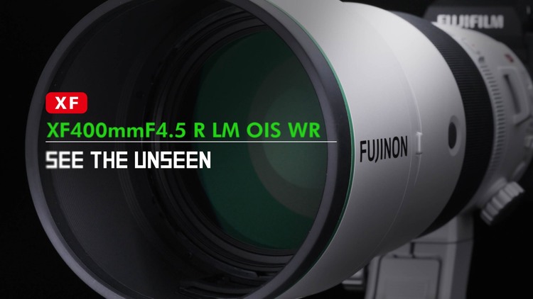 Fujinon XF400mm F4.5 R LM OIS WR — белый супер-телеобъектив, вид сбоку