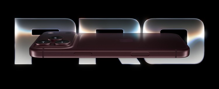 Бордовый iPhone 18 Pro на фоне объёмной надписи Pro