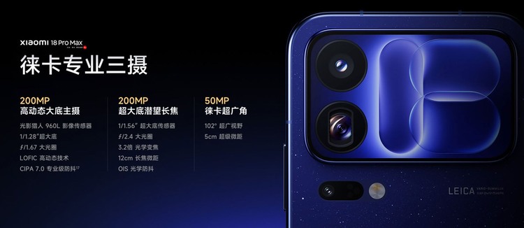 Слайд Xiaomi с параметрами трёх камер 18 Pro Max